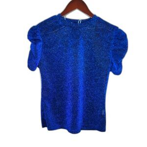Shein Blue Puff Sleeve Sparkle Shimmer Top Size Medium Party New Years